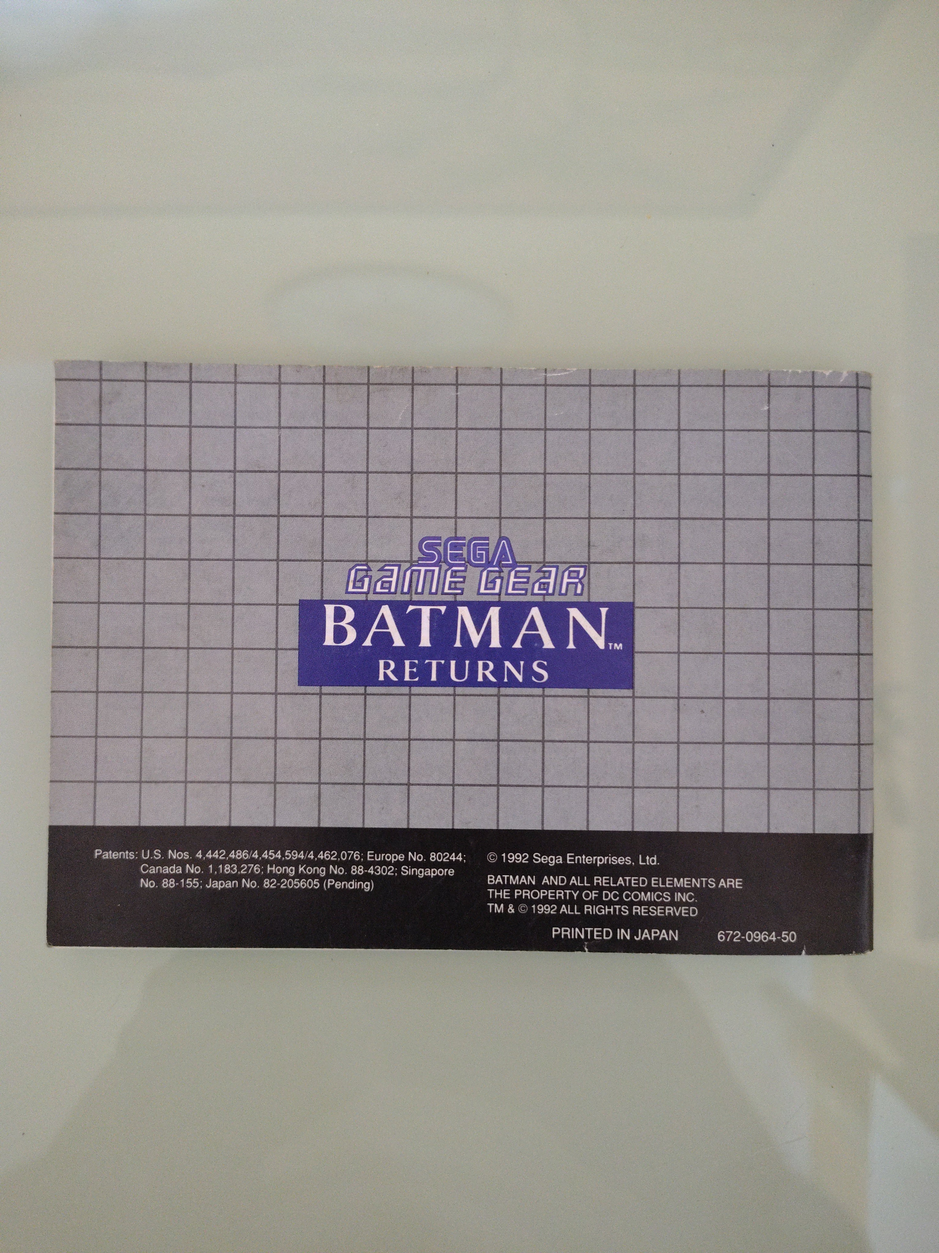 Batman Returns Sega Game Gear originale solo manuale autentico