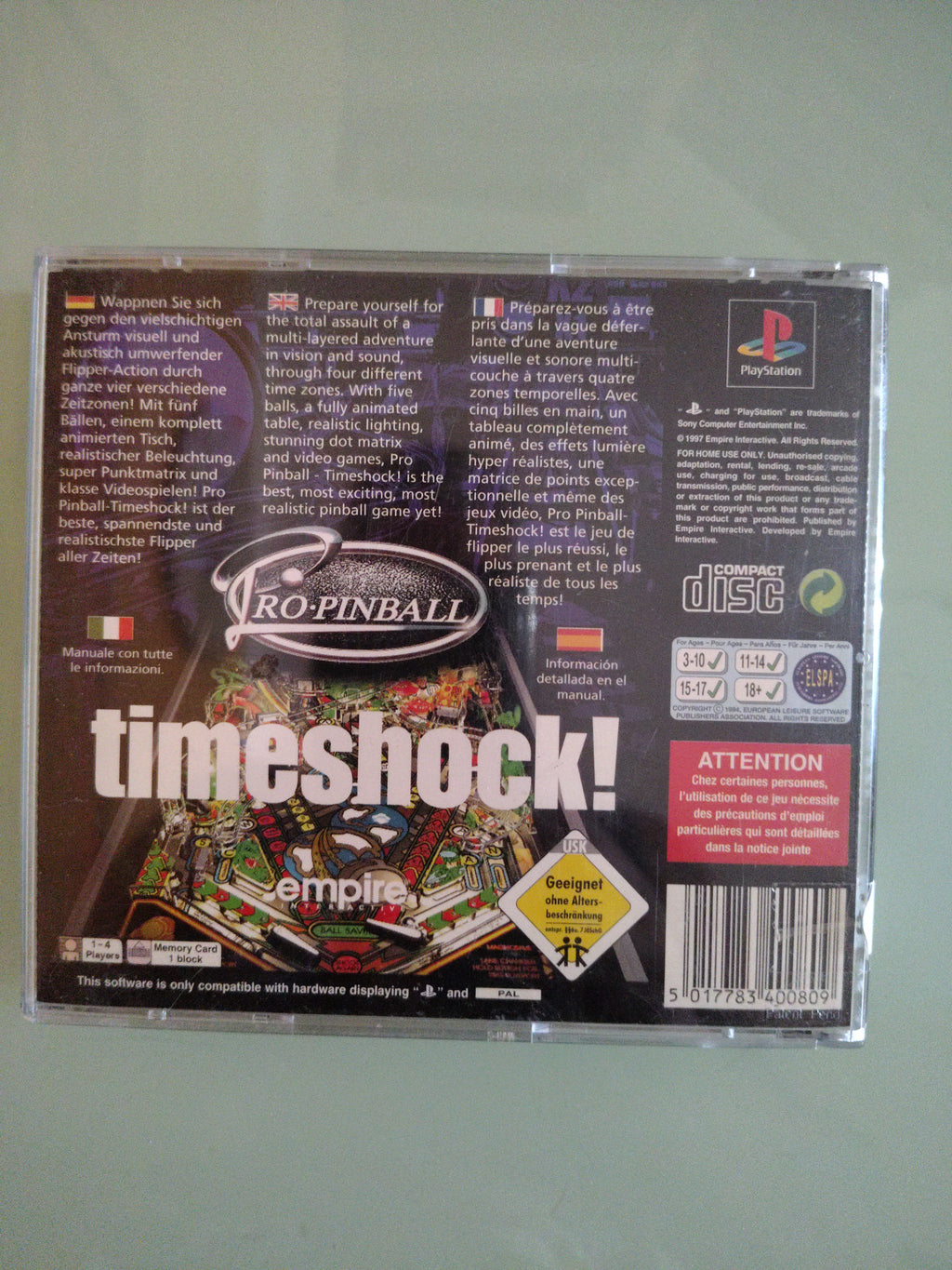 Timeshock Pro Pinball Sony PlayStation 1 Ps1  Action Arcade Game