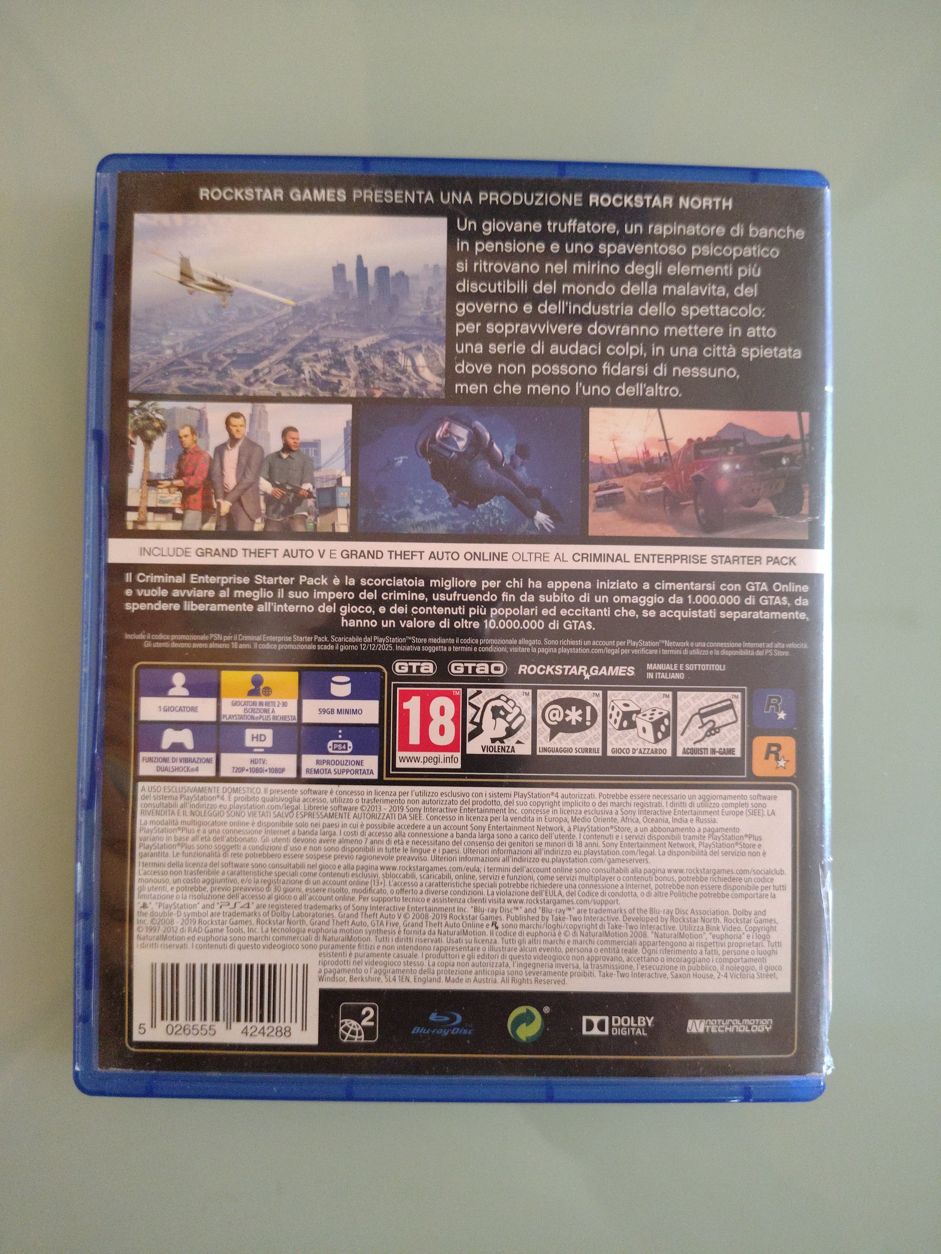 New Grand Theft Auto V 5 Premium Edition PS4 Sony Incl GTA 5 Online ITA PAL Game