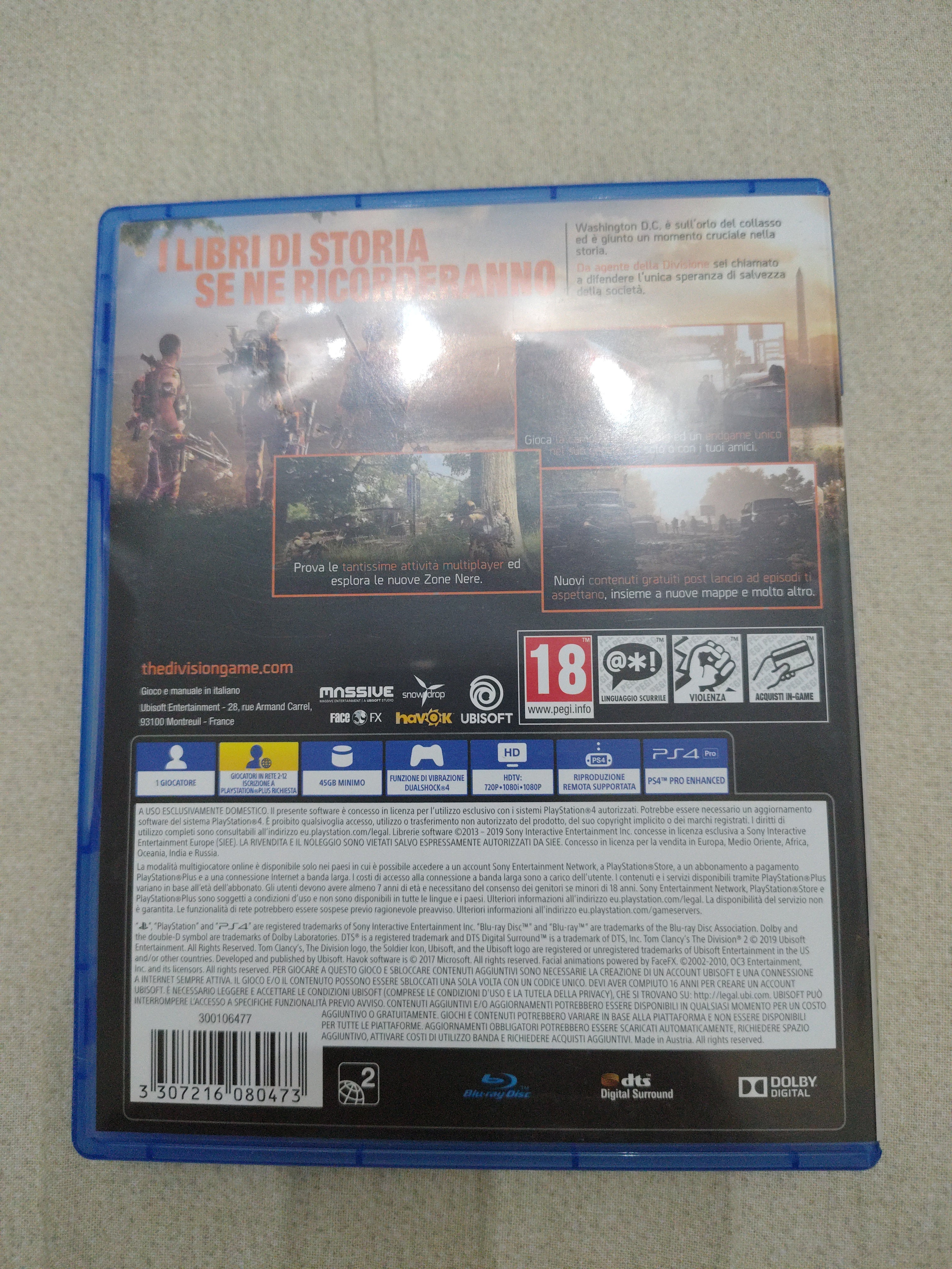 TOM CLANCY'S THE DIVISION 2 SONY  PLAYSTATION 4 PAL EUR  ITALIANO COMPLETO