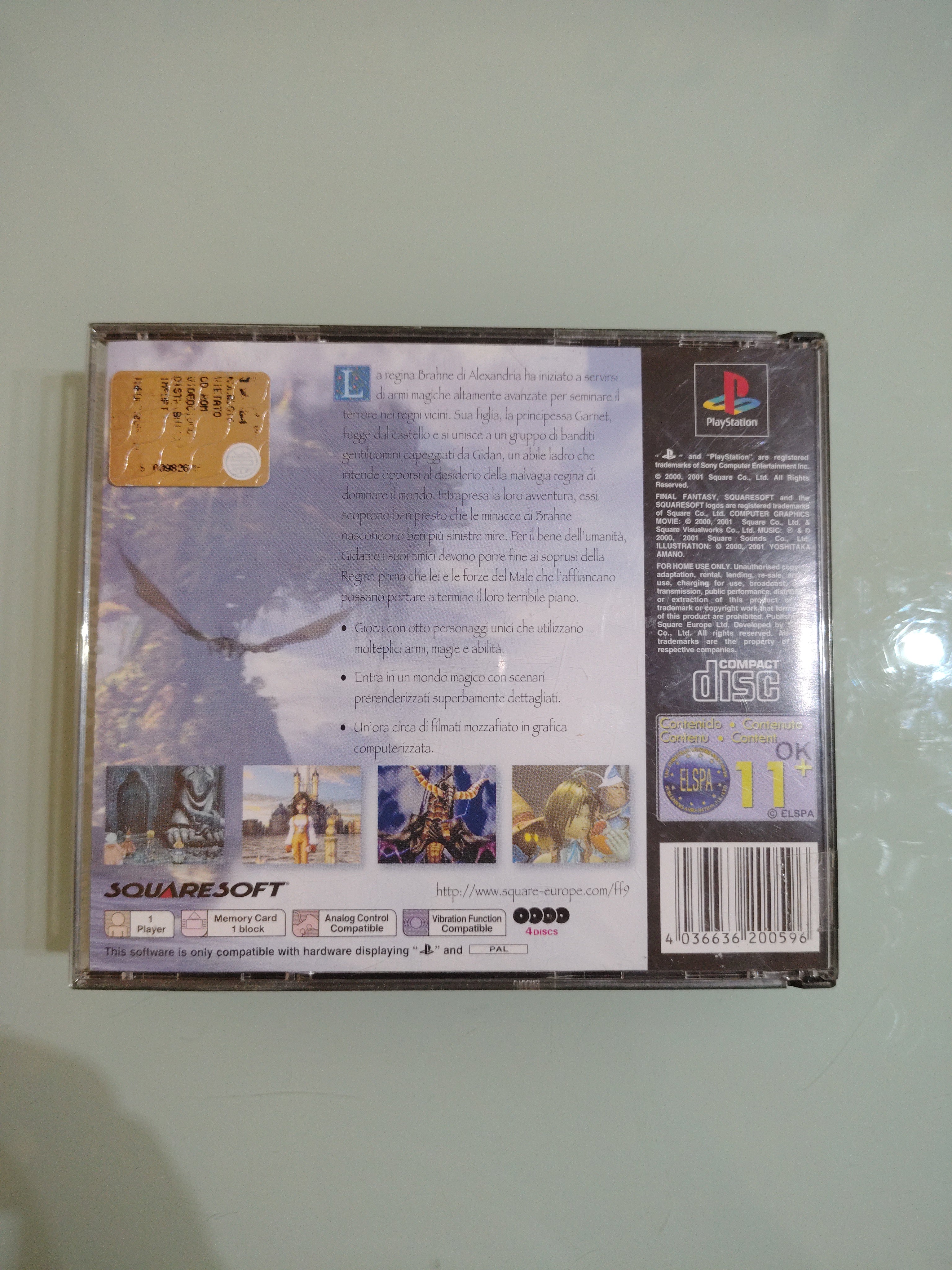 GIOCO PSX PSONE FINAL FANTASY IX ORIGINALE PERFETTO F F IV SQUARESOFT 4 CD ita