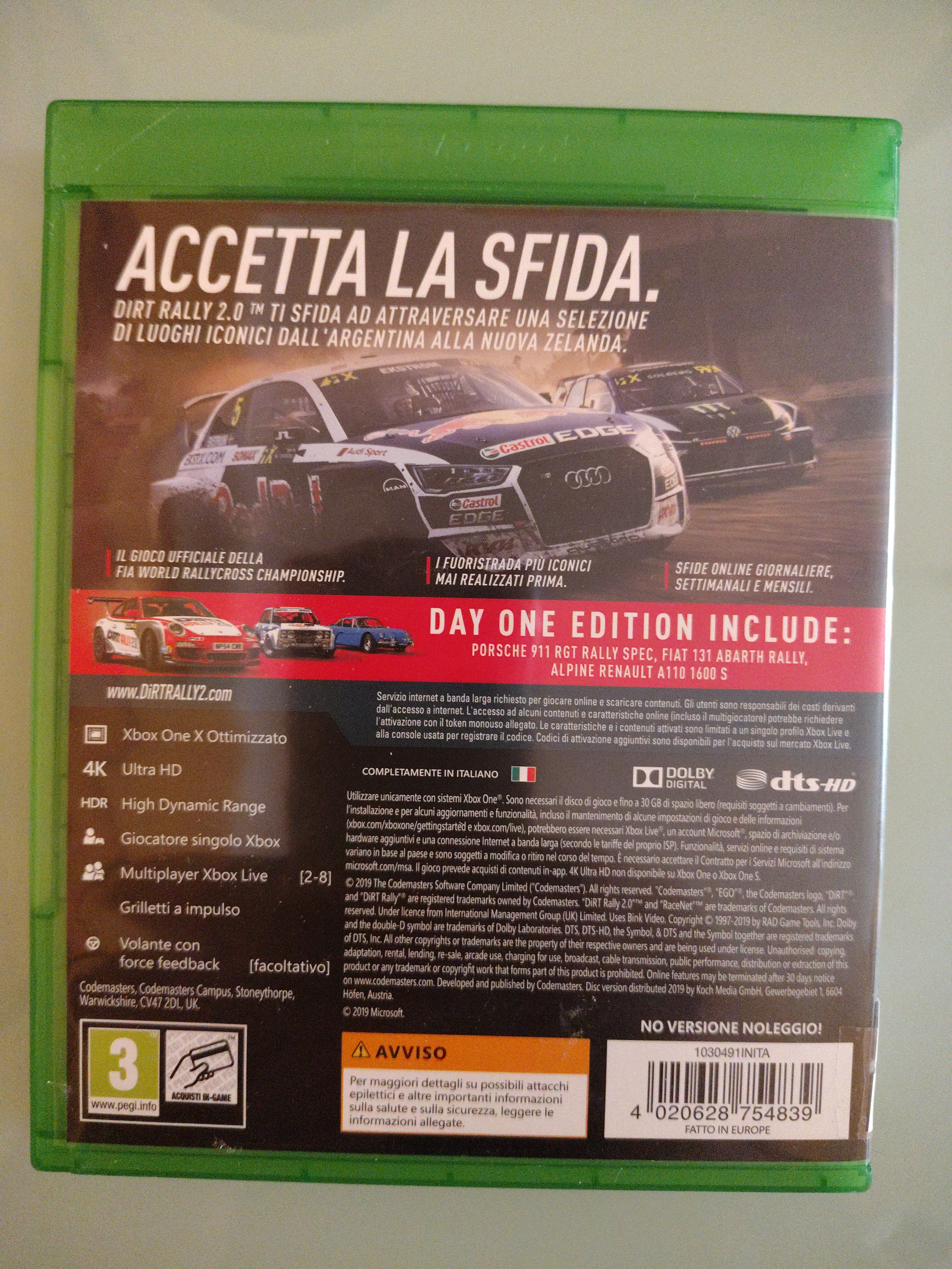 DIRT RALLY 2.0 XBOX ONE USATO CODEMASTERS