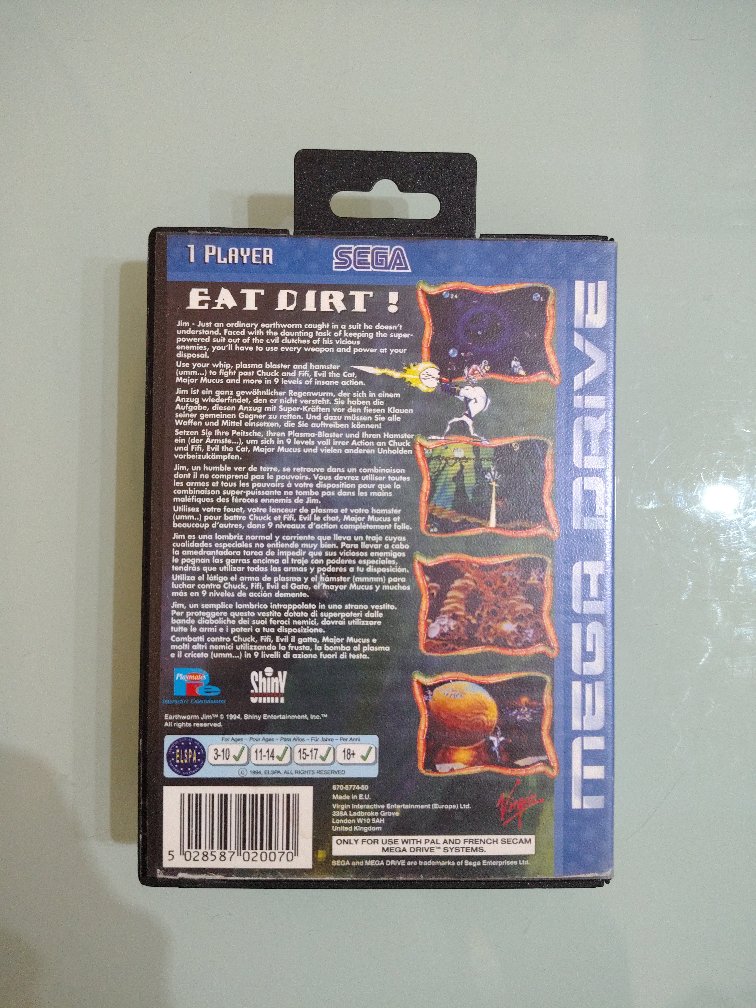 Sega Mega Drive gioco Earthworm Jim con scatola originale e istruzion