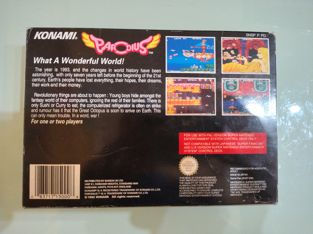 Gioco Parodius SNES. Parodius UK PAL per Super Nintendo raro e completo