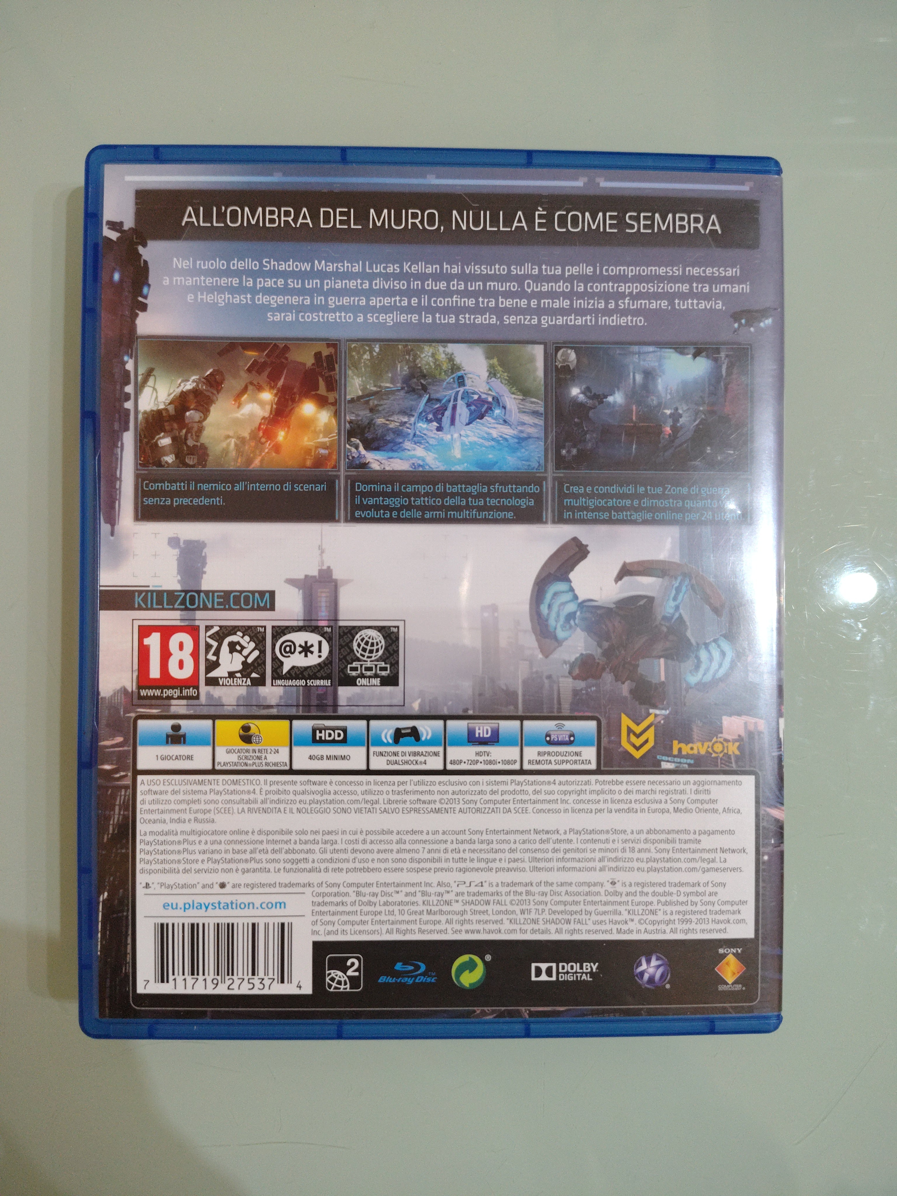 Gioco PS4 'KILLZONE SHADOW FALL'  Pegi 18  disco come nuovo nessun segno