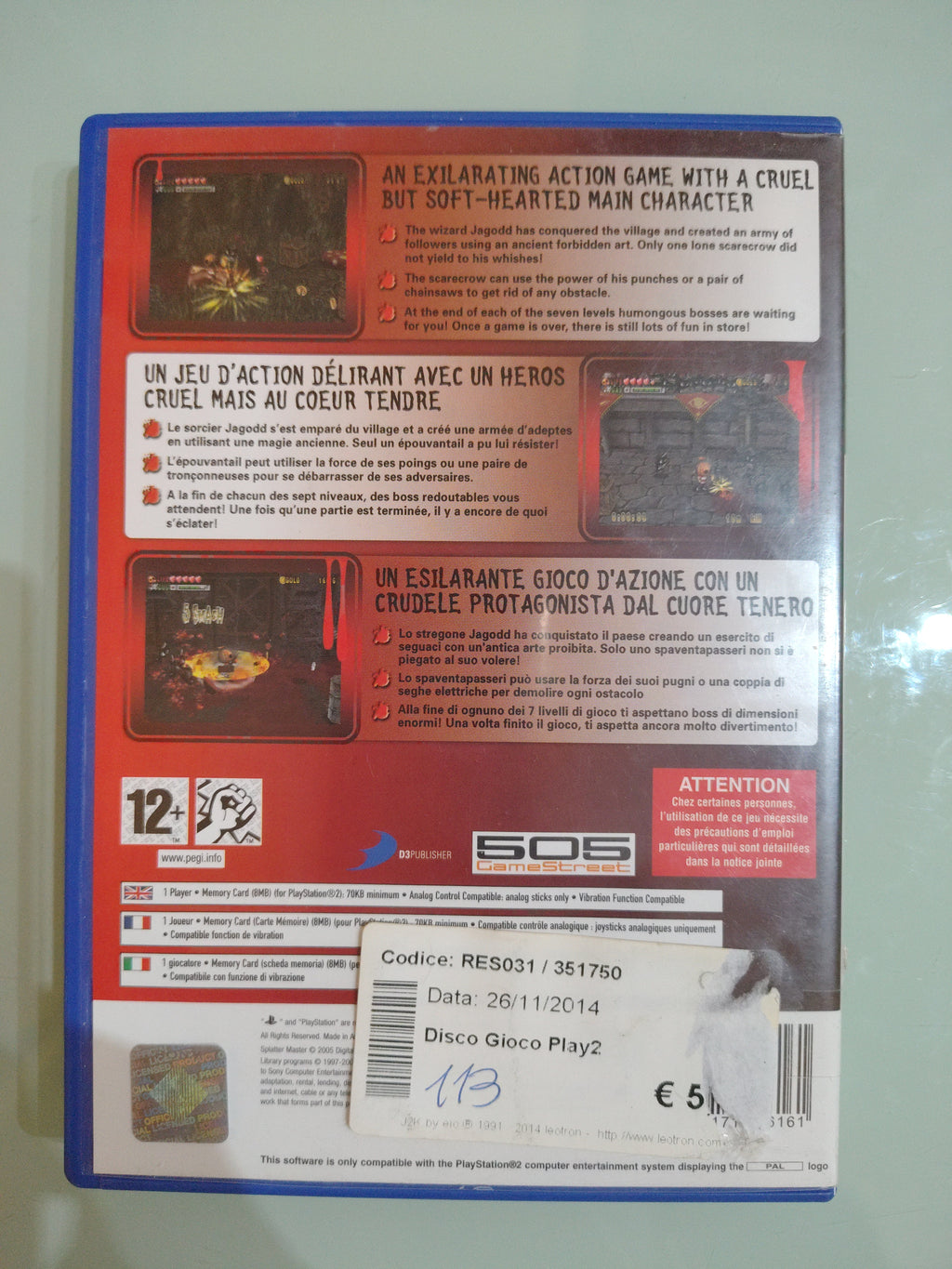SPLATTER MASTER SONY PLAYSTATION 2 PAL ITALIANO multi