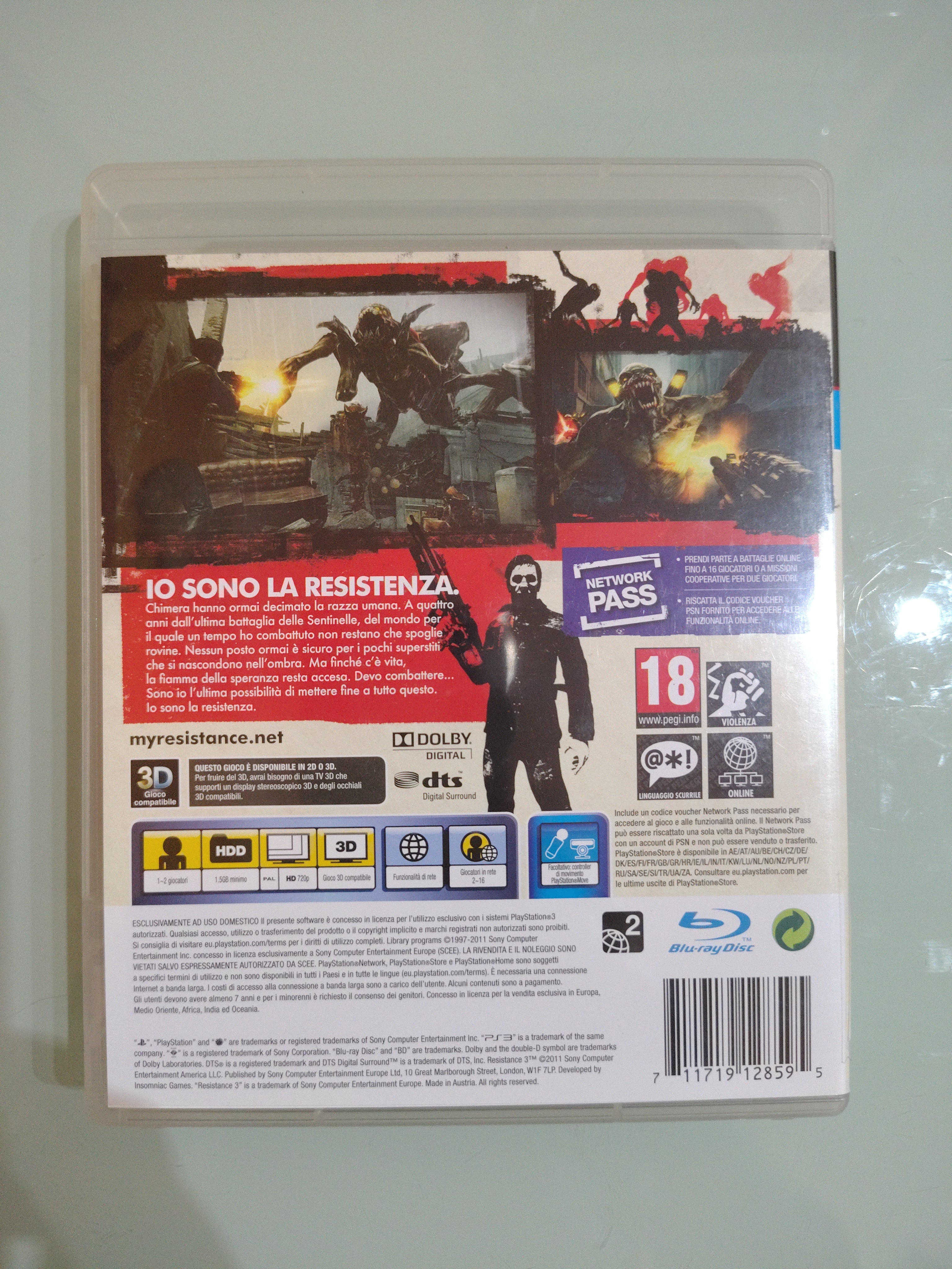 RESISTANCE 3 , PLAYSTATION 3, USATO VERSIONE ITALIANA
