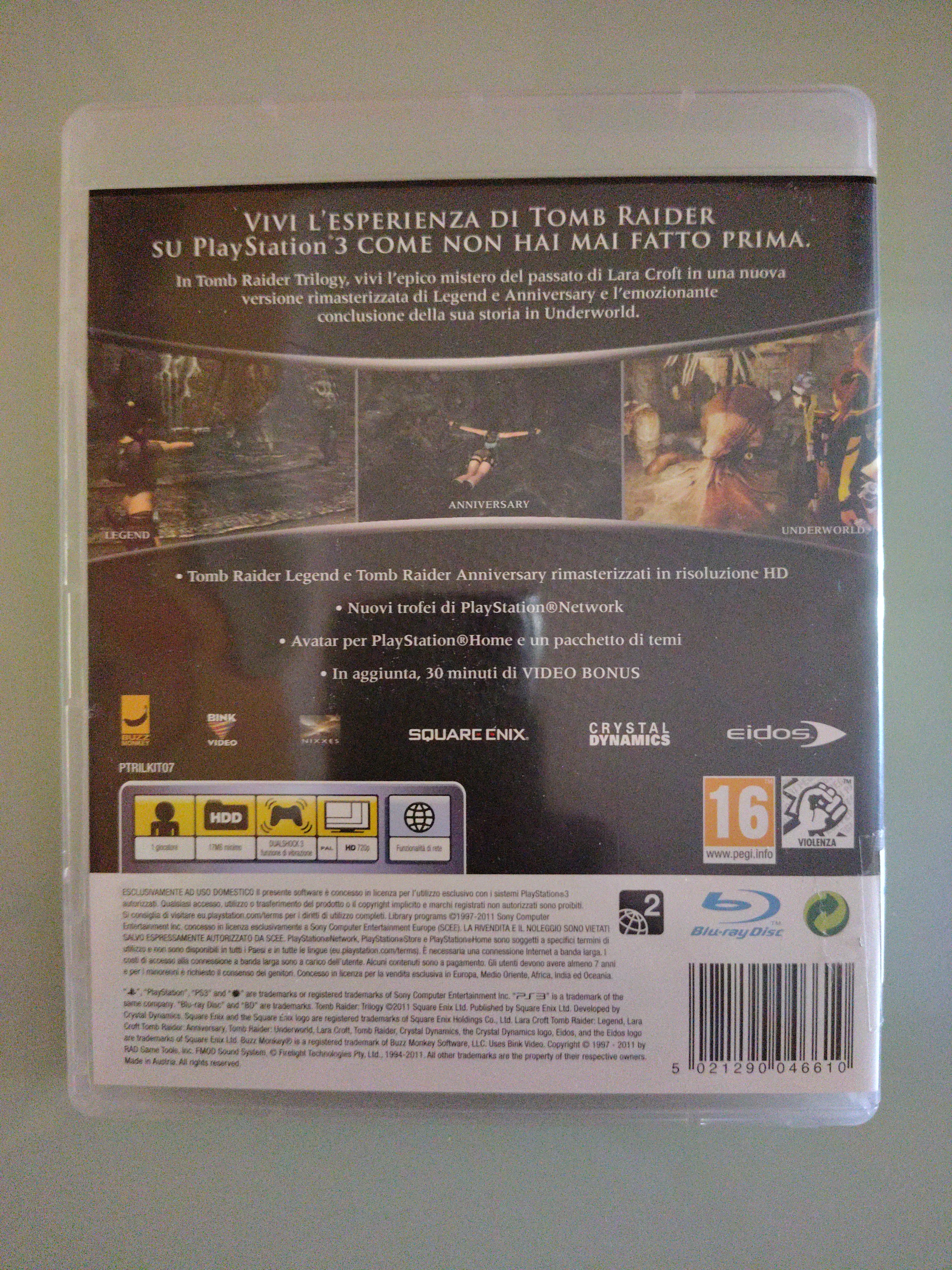 THE TOMB RAIDER TRILOGY CLASSICS HD SONY PS3 PLAYSTATION 3 PAL ITALIANO COMPLETO