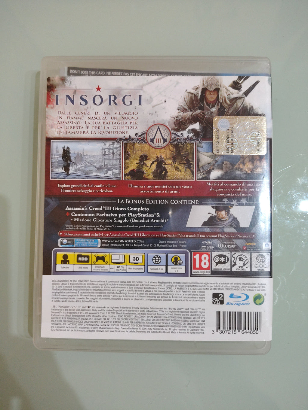 Assassin's Creed III  Sony Playstation 3 PAL ITA gioco usato COMPLETO