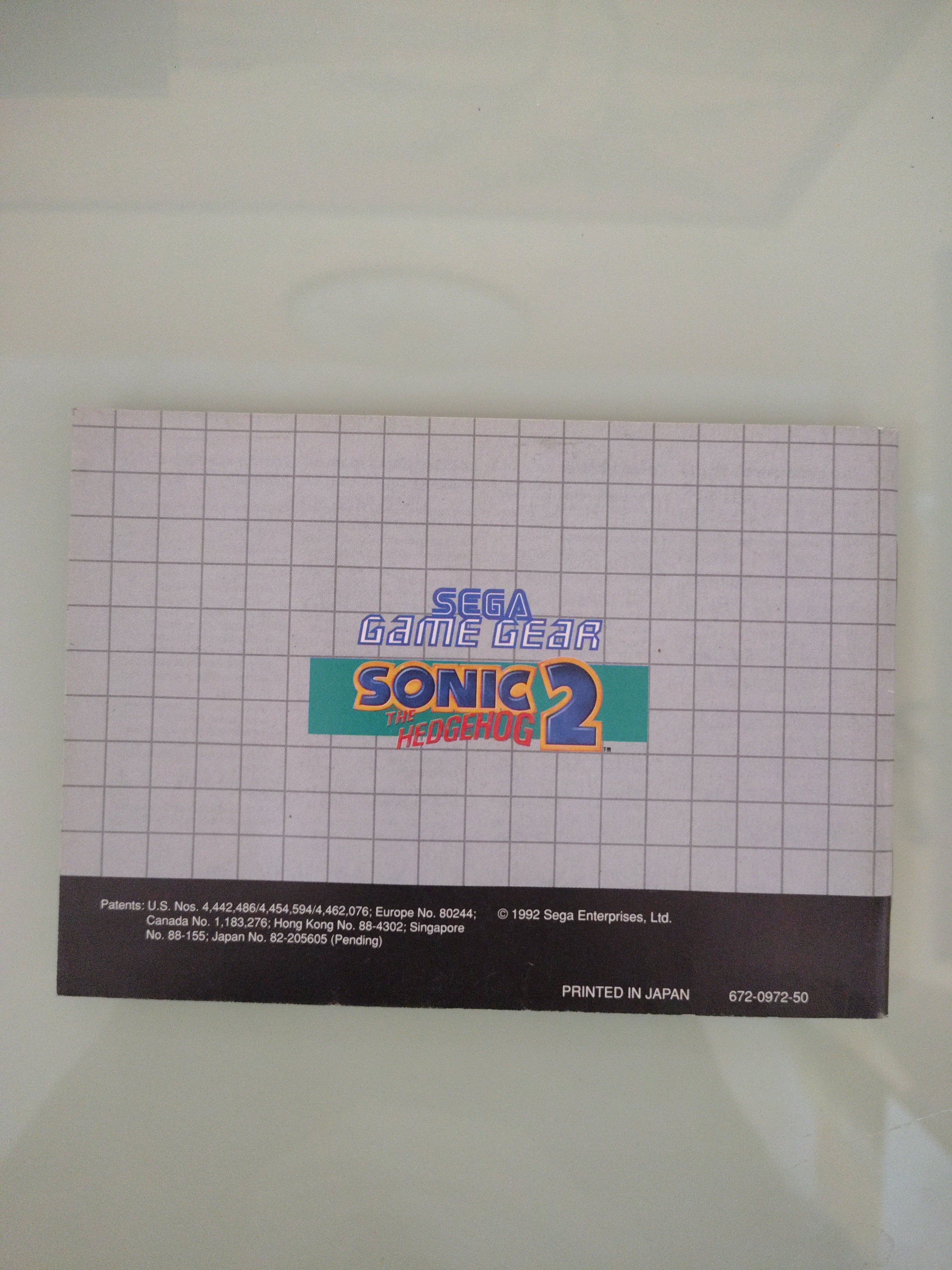 © 1992 SEGA Game Gear Istruzioni/Manuale SONIC THE HEDGEHOG 2 Multilanguage