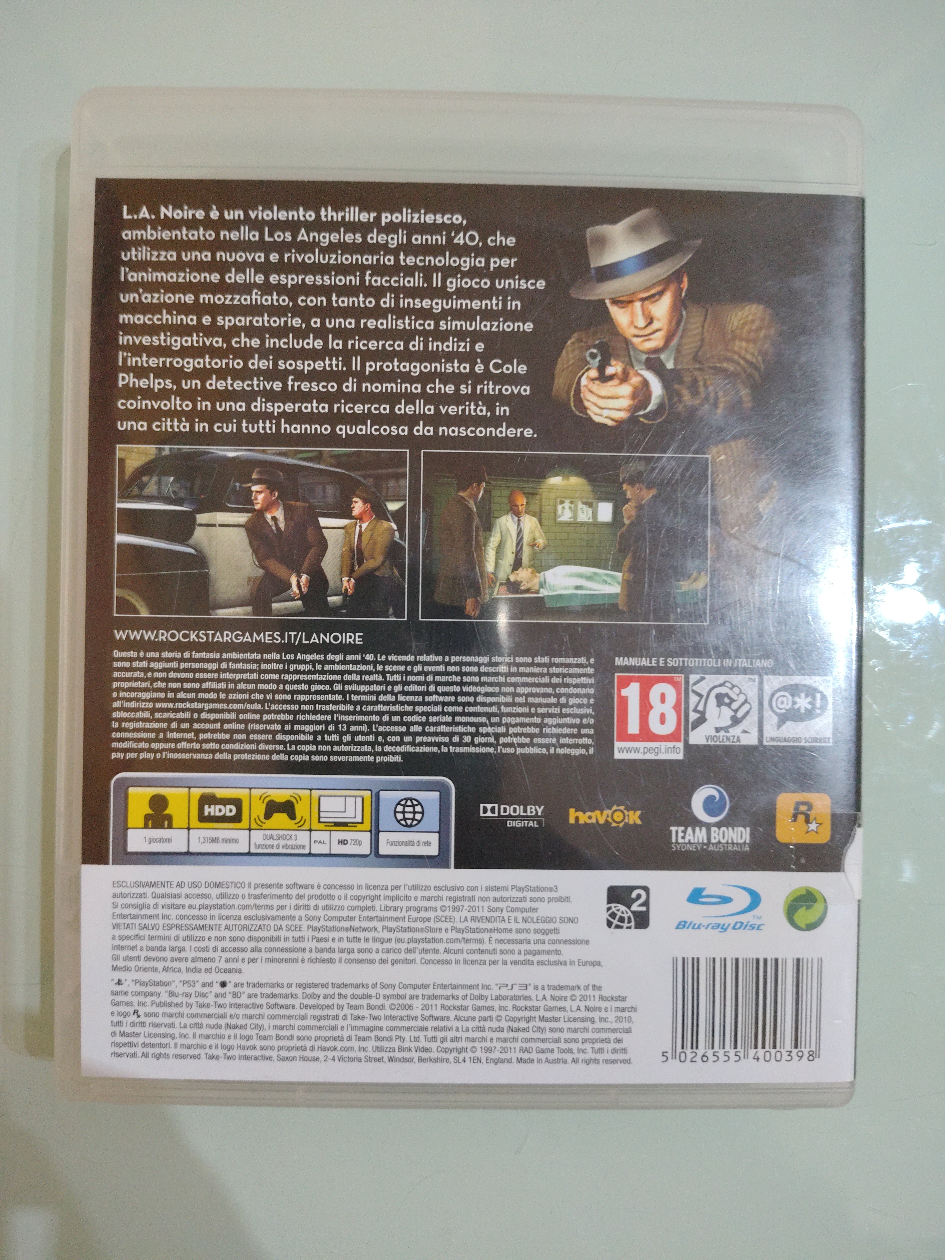 L.A. NOIRE LA SONY  PLAYSTATION 3 PAL EU EUR ITA ITALIANO ORIGINALE COMPLETO