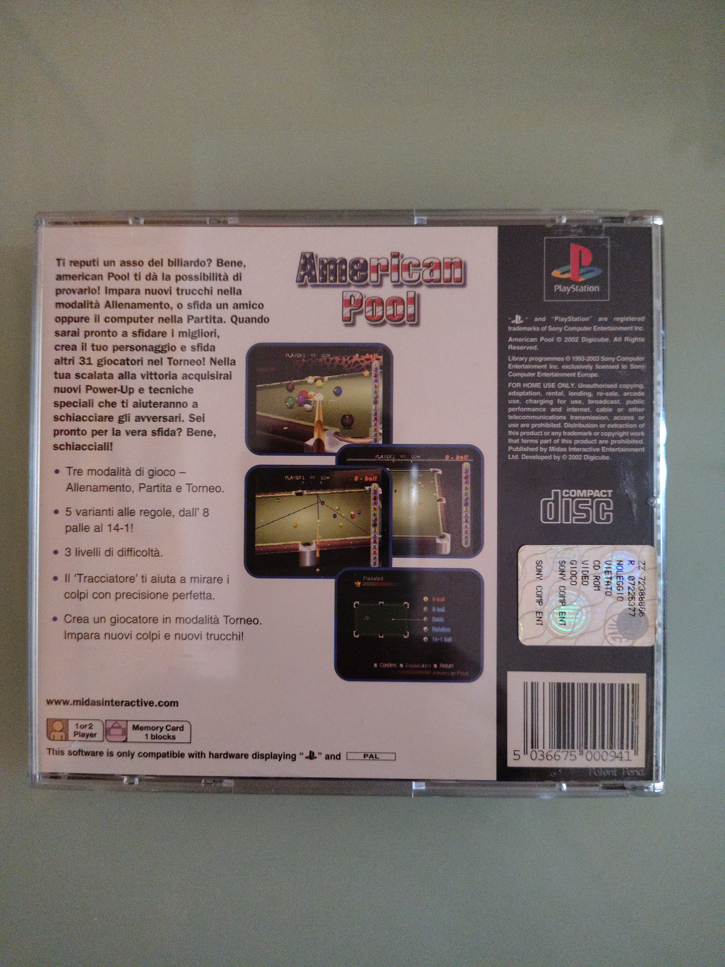 AMERICAN POOL - SONY PS1 - USATO PERFETTAMENTE FUNZIONANTE - USED PAL VERSION