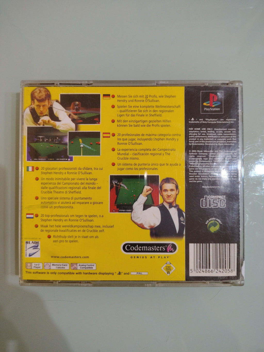 VIDEOGIOCO WORLD CHAMPIONSHIP SNOOKER PER PLAYSTATION 1 PAL ita/multi