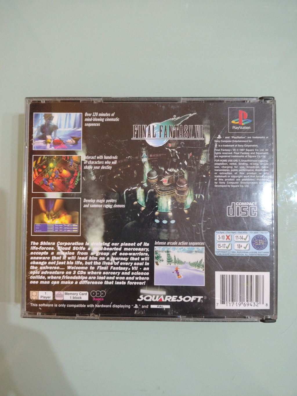 FINAL FANTASY VII 7 Prima stampa  PS1 PAL Squaresoft RPG videogames 3 discs PS