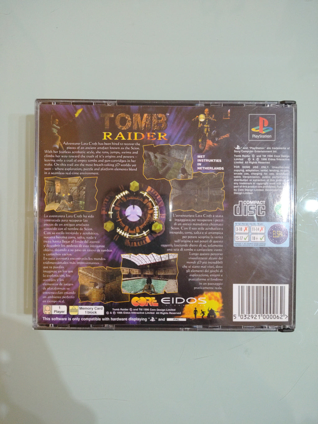 TOMB RAIDER BIG BOX SONY PLAYSTATION 1 PS1 PAL ITA  USATO OTTIMO